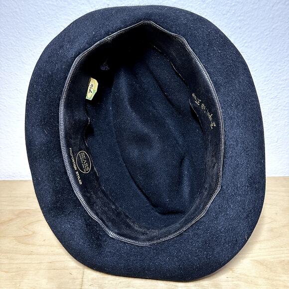 VTG Sears Roebuck & Co. Trilby Fedora Hat Fur Bow Black 7 1/2